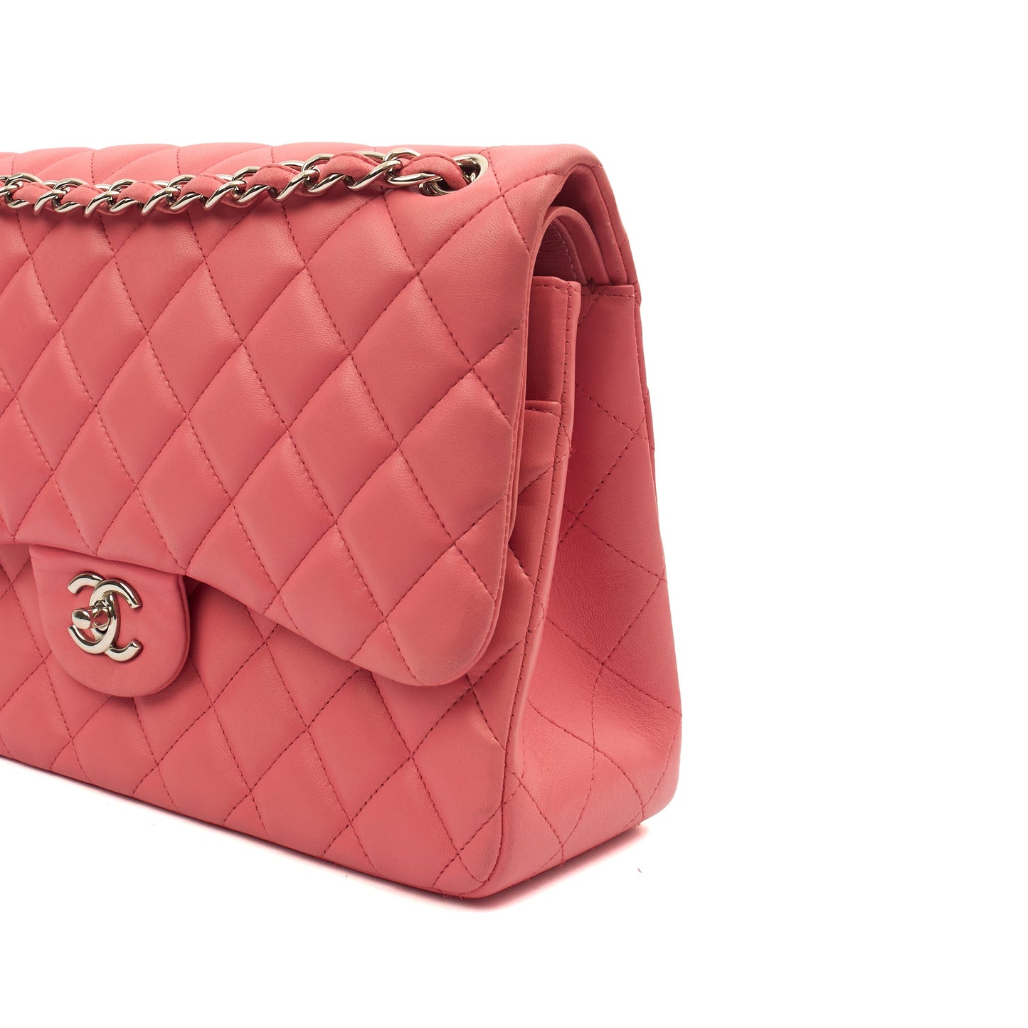 Chanel Shoulder Bag Classic Double Flap - Large in Pink, Lambskin Leather — Detail View