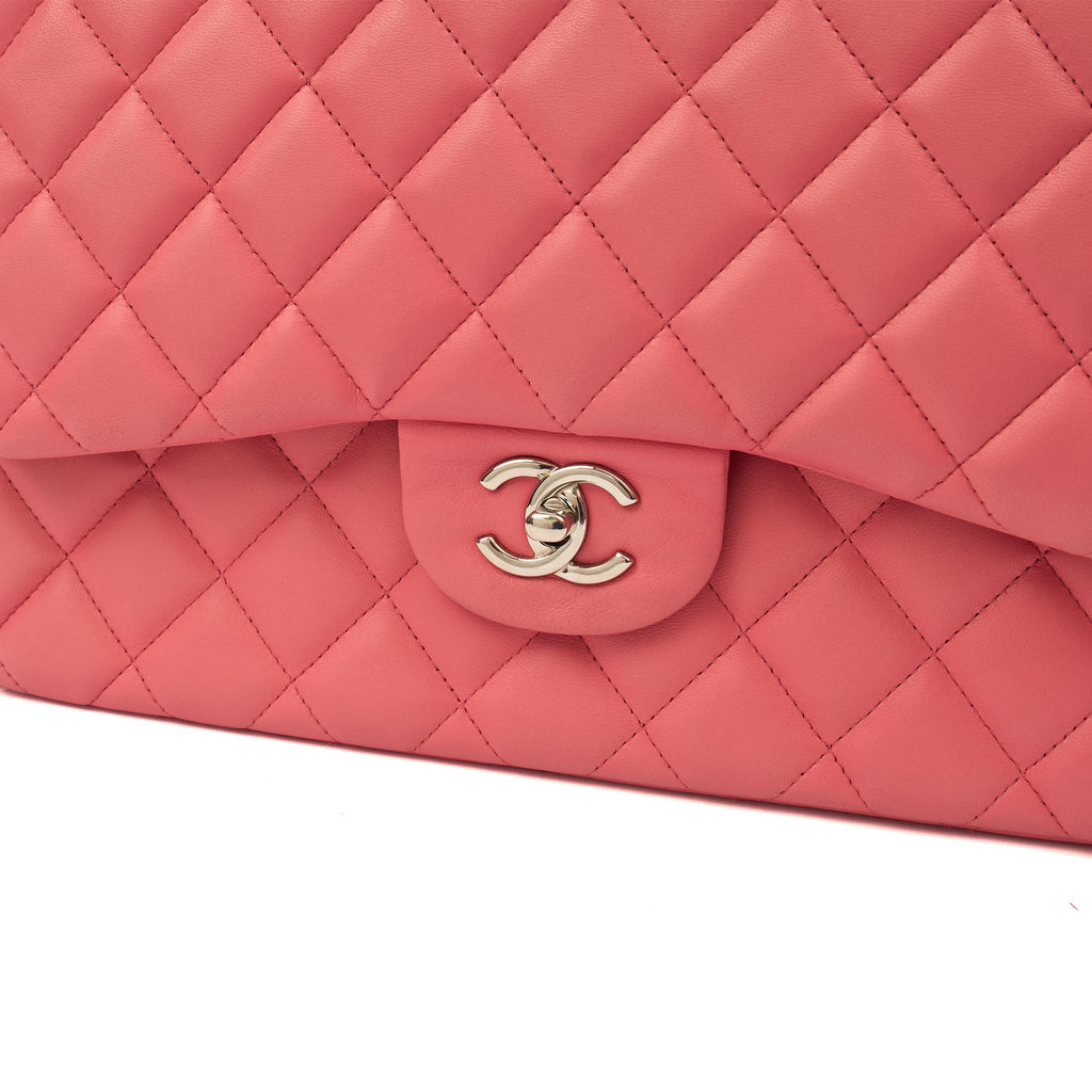 Chanel Shoulder Bag Classic Double Flap - Large in Pink, Lambskin Leather — Lifestyle View