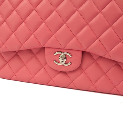 Chanel Shoulder Bag Classic Double Flap - Large in Pink, Lambskin Leather — Lifestyle View