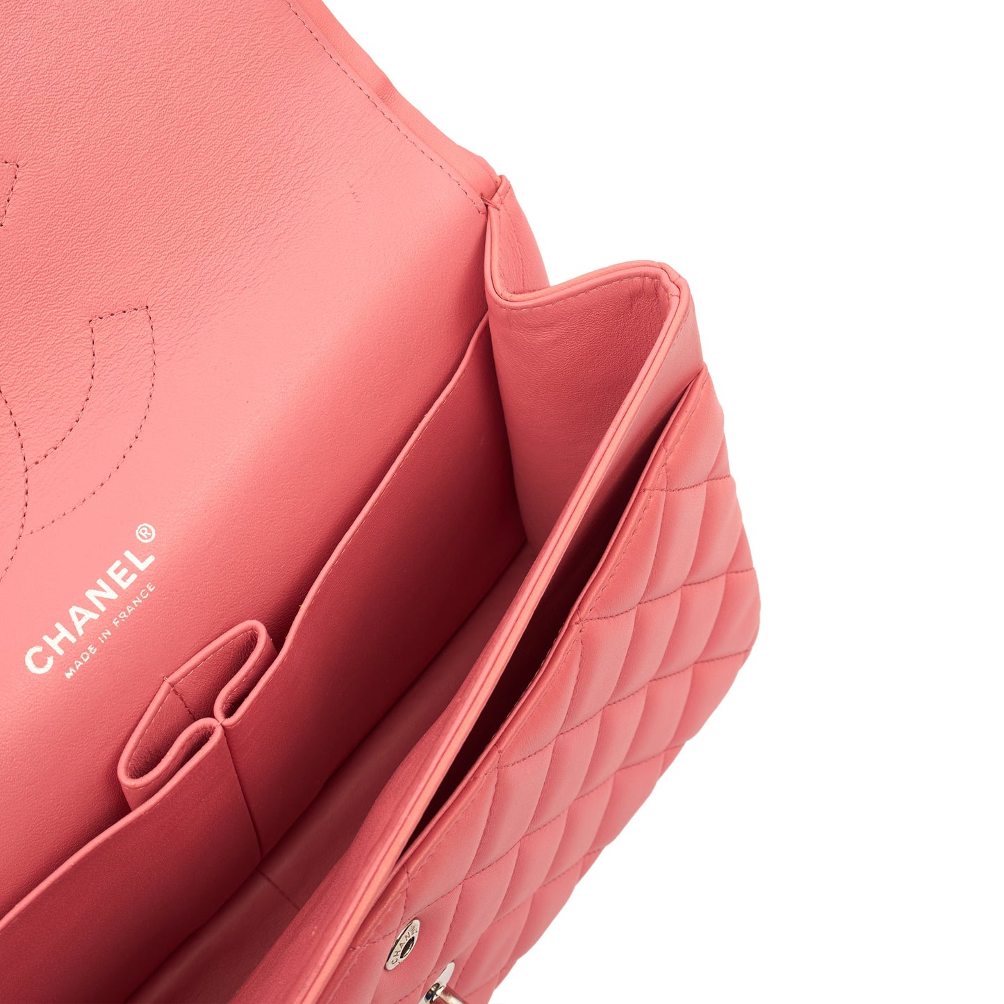 Chanel Shoulder Bag Classic Double Flap - Large in Pink, Lambskin Leather — Alternate View 9
