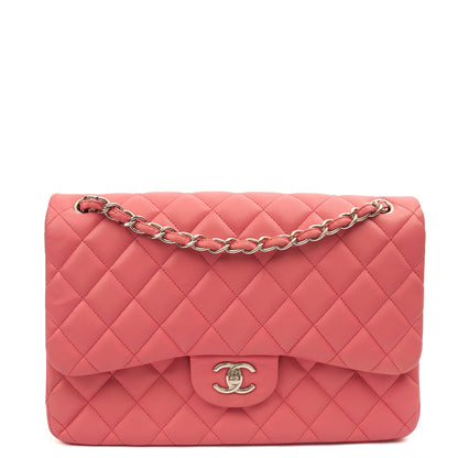 Chanel Shoulder Bag Classic Double Flap - Large in Pink, Lambskin Leather — Front View