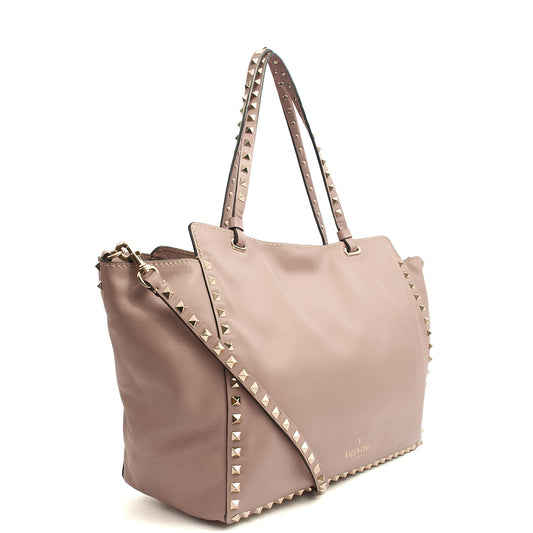 Valentino Tote Rockstud Lock Medium in Pink, Calfskin — Side View