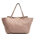 Valentino Tote Rockstud Lock Medium in Pink, Calfskin — Front View
