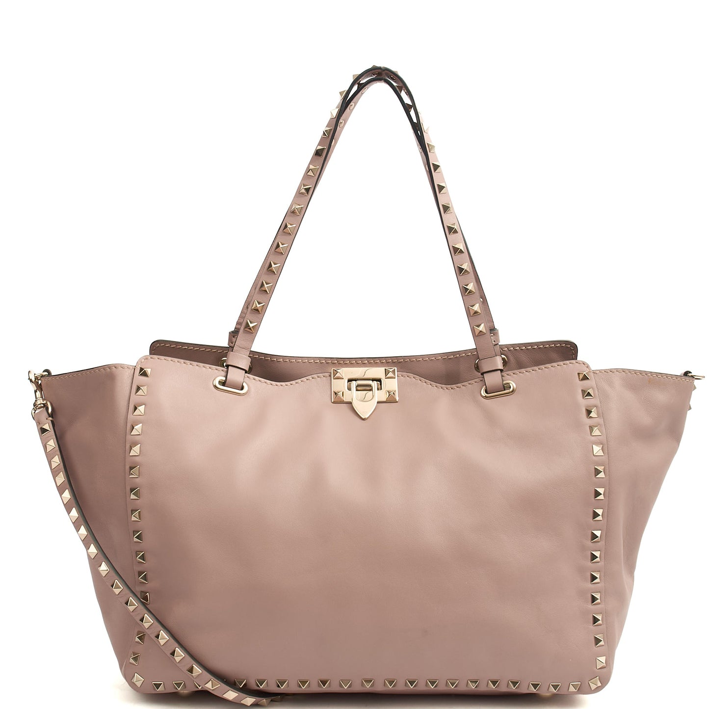 Valentino Tote Rockstud Lock Medium in Pink, Calfskin — Front View