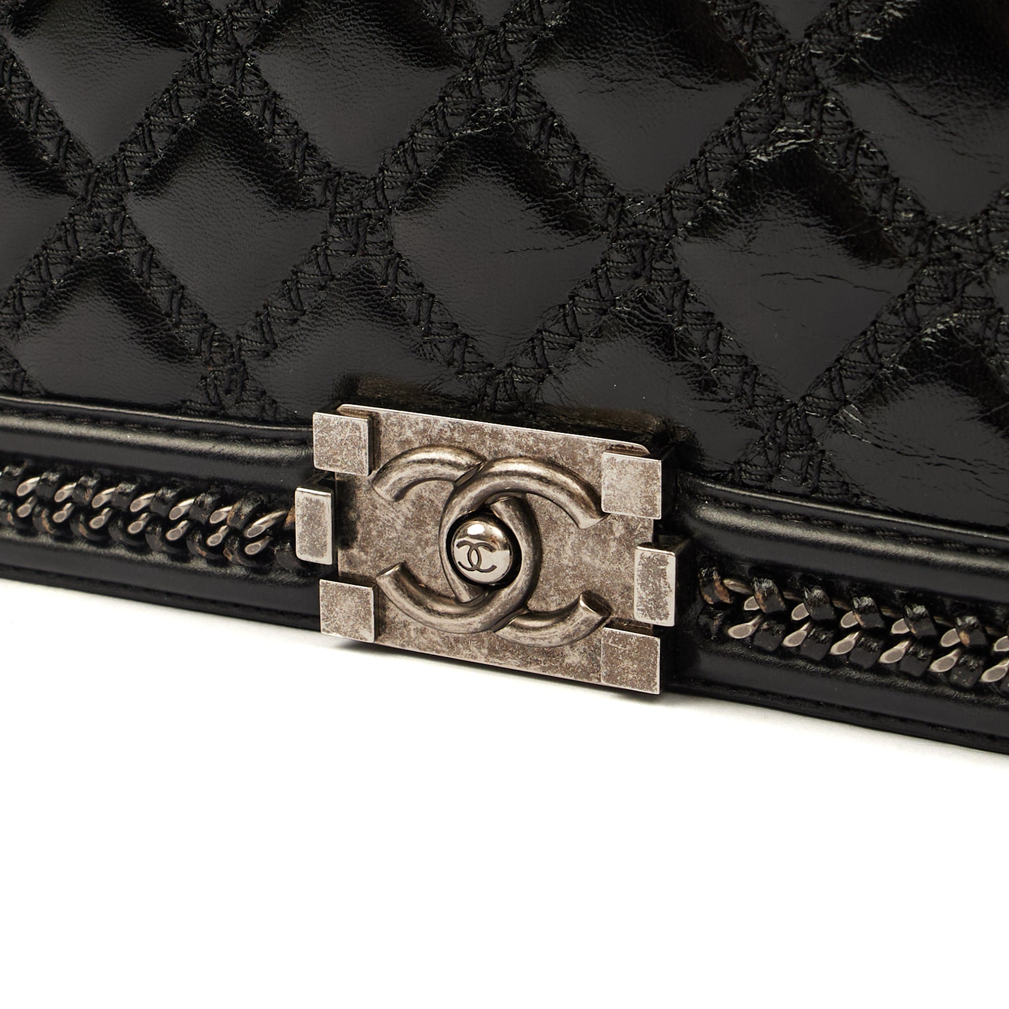 Chanel Top Handle Boy Top Handle - Medium in Black, Calfskin Leather — Lifestyle View