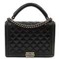 Chanel Top Handle Boy Top Handle - Medium in Black, Calfskin Leather — Front View