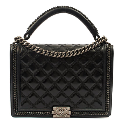 Chanel Top Handle Boy Top Handle - Medium in Black, Calfskin Leather — Front View