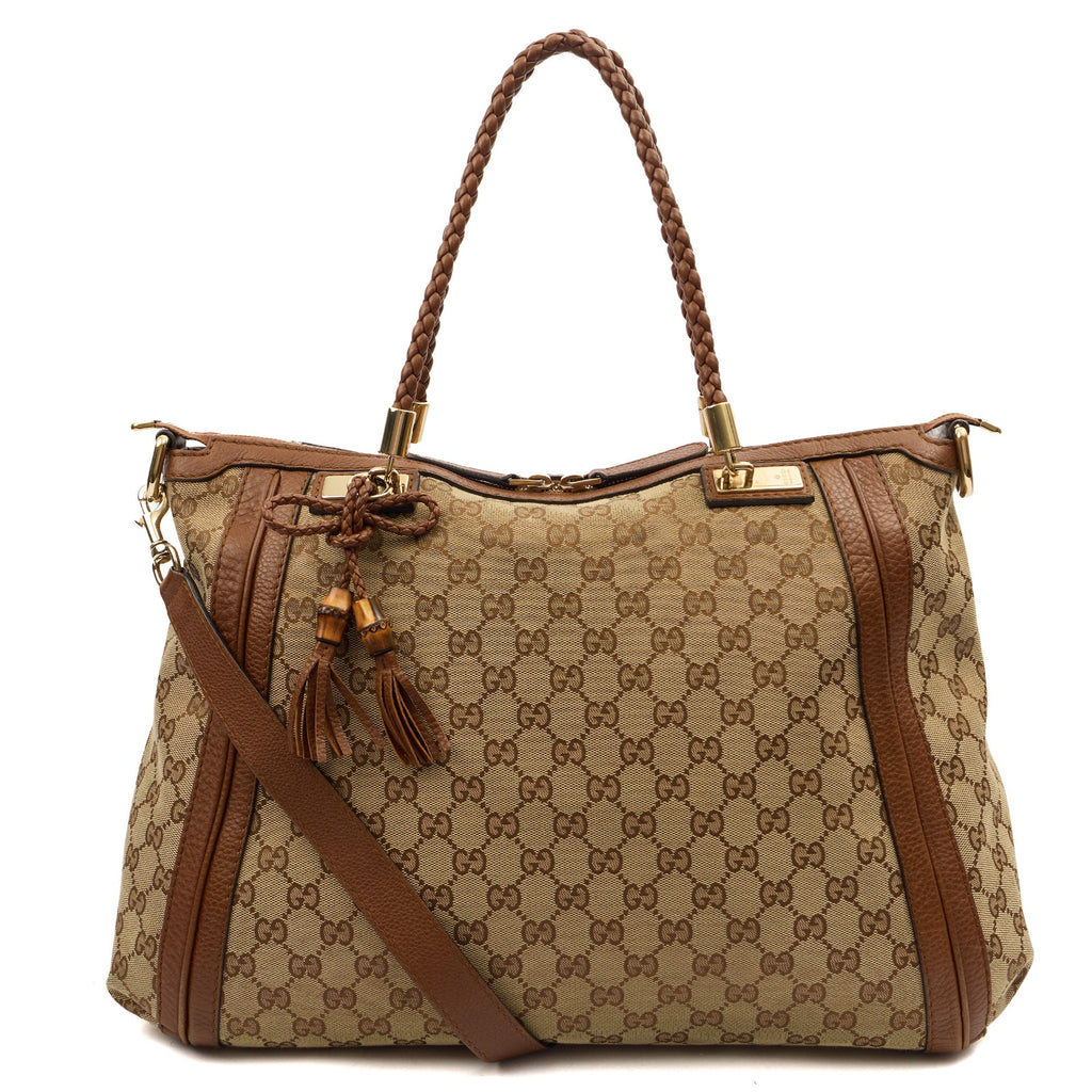 Gucci Tote Bamboo Shopper Tote - Medium in Brown, Canvas — Front View