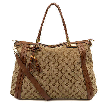 Gucci Tote Bamboo Shopper Tote - Medium in Brown, Canvas — Front View