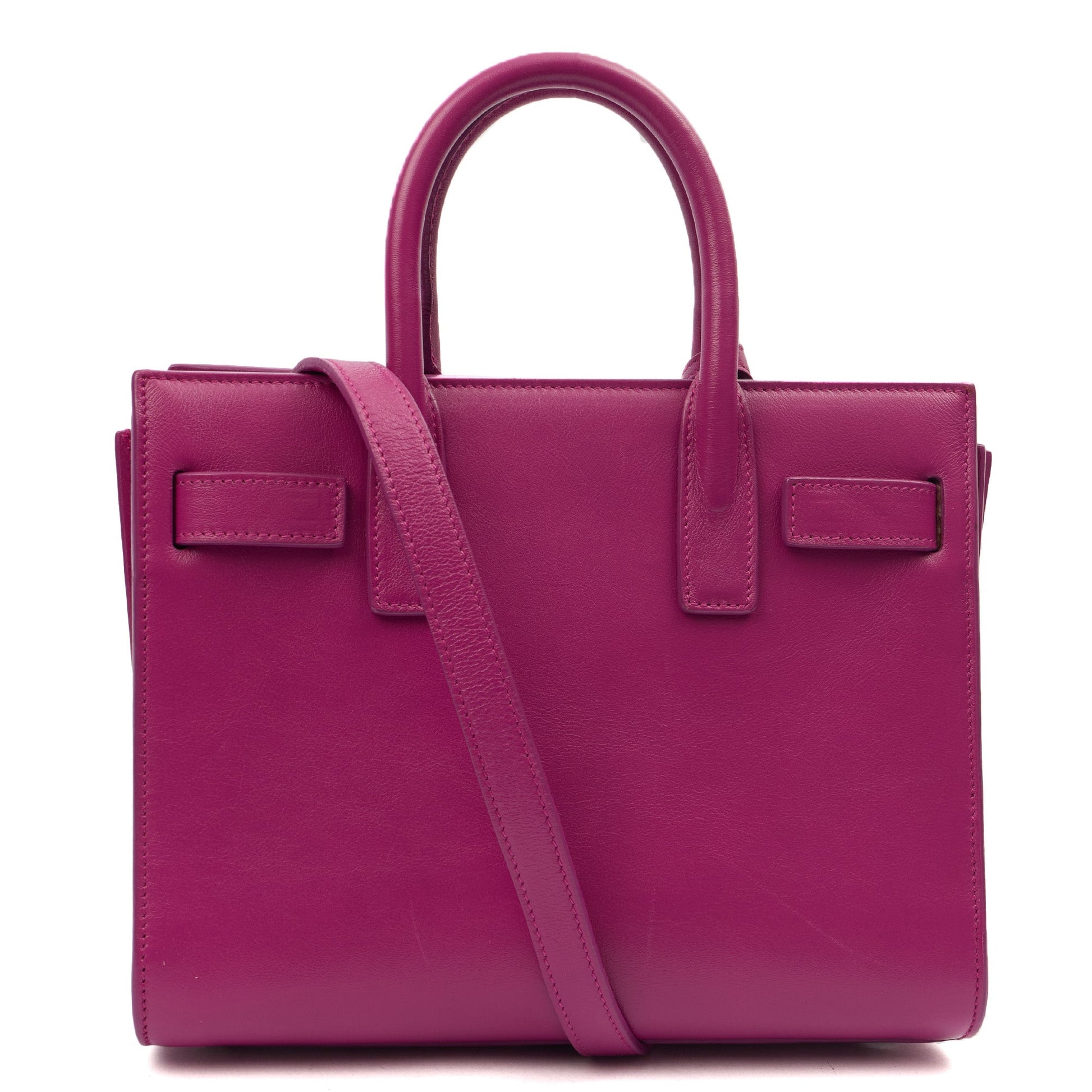 Saint Laurent Tote Sac de Jour Nano in Pink, Calfskin Leather — Back View