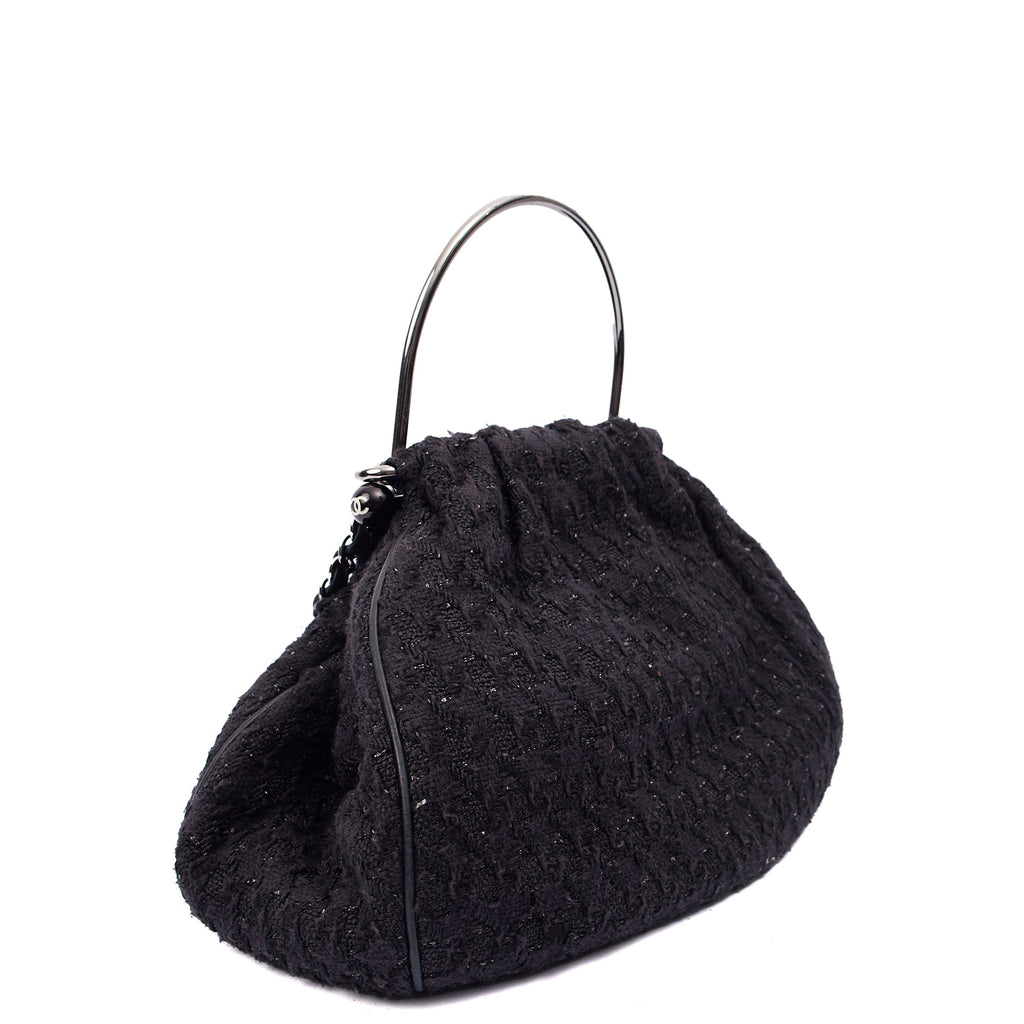 Chanel Top Handle Tweed Top Handle in Black, Fabric — Side View