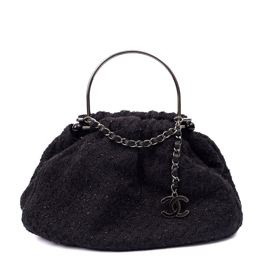 Chanel Top Handle Tweed Top Handle in Black, Fabric — Front View