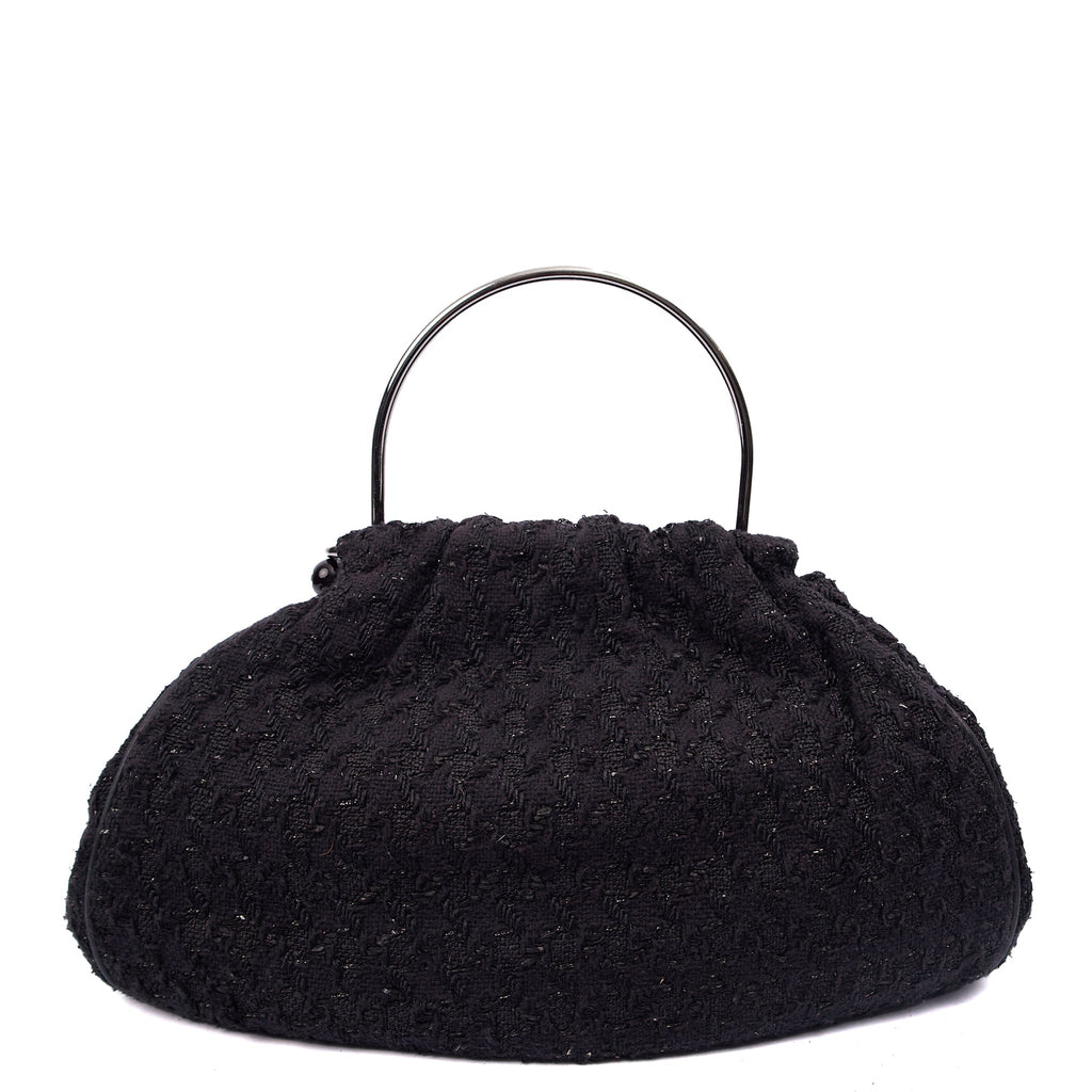 Chanel Top Handle Tweed Top Handle in Black, Fabric — Back View