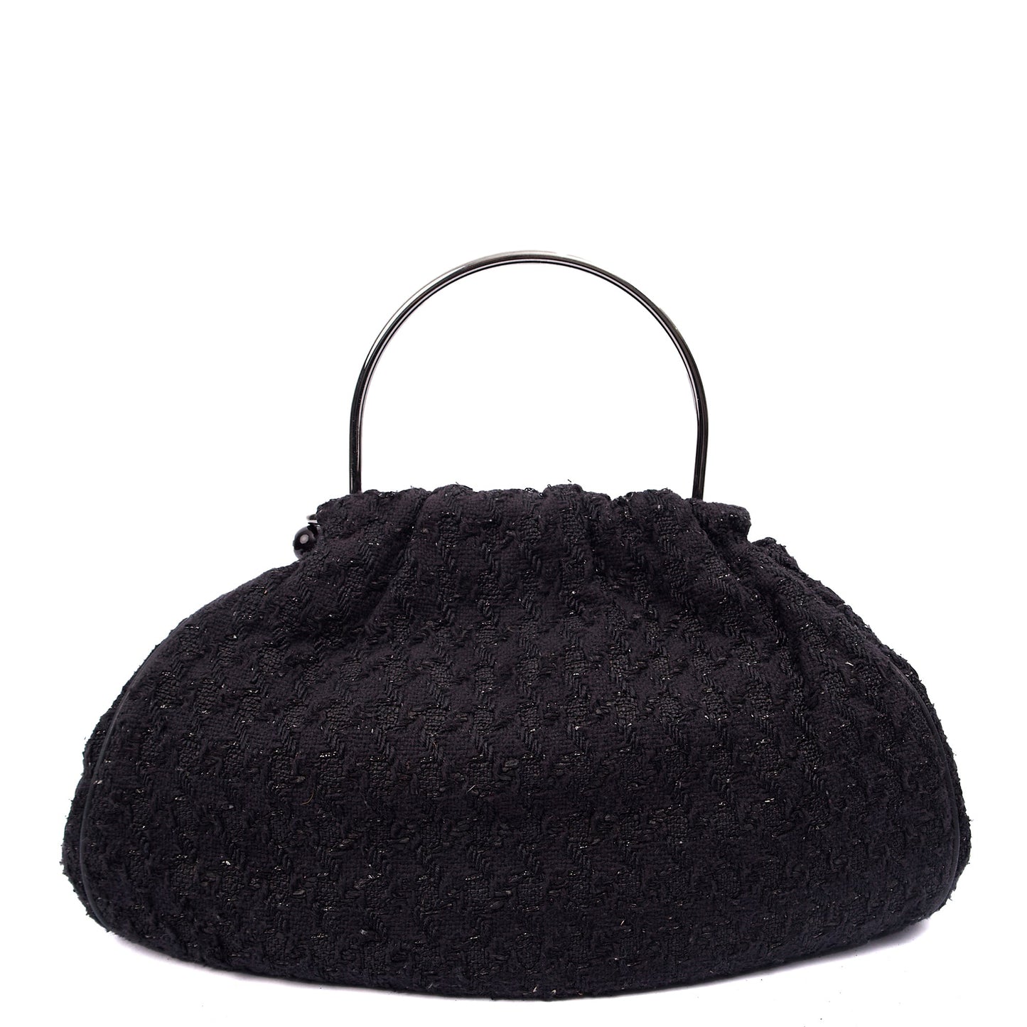 Chanel Top Handle Tweed Top Handle in Black, Fabric — Back View