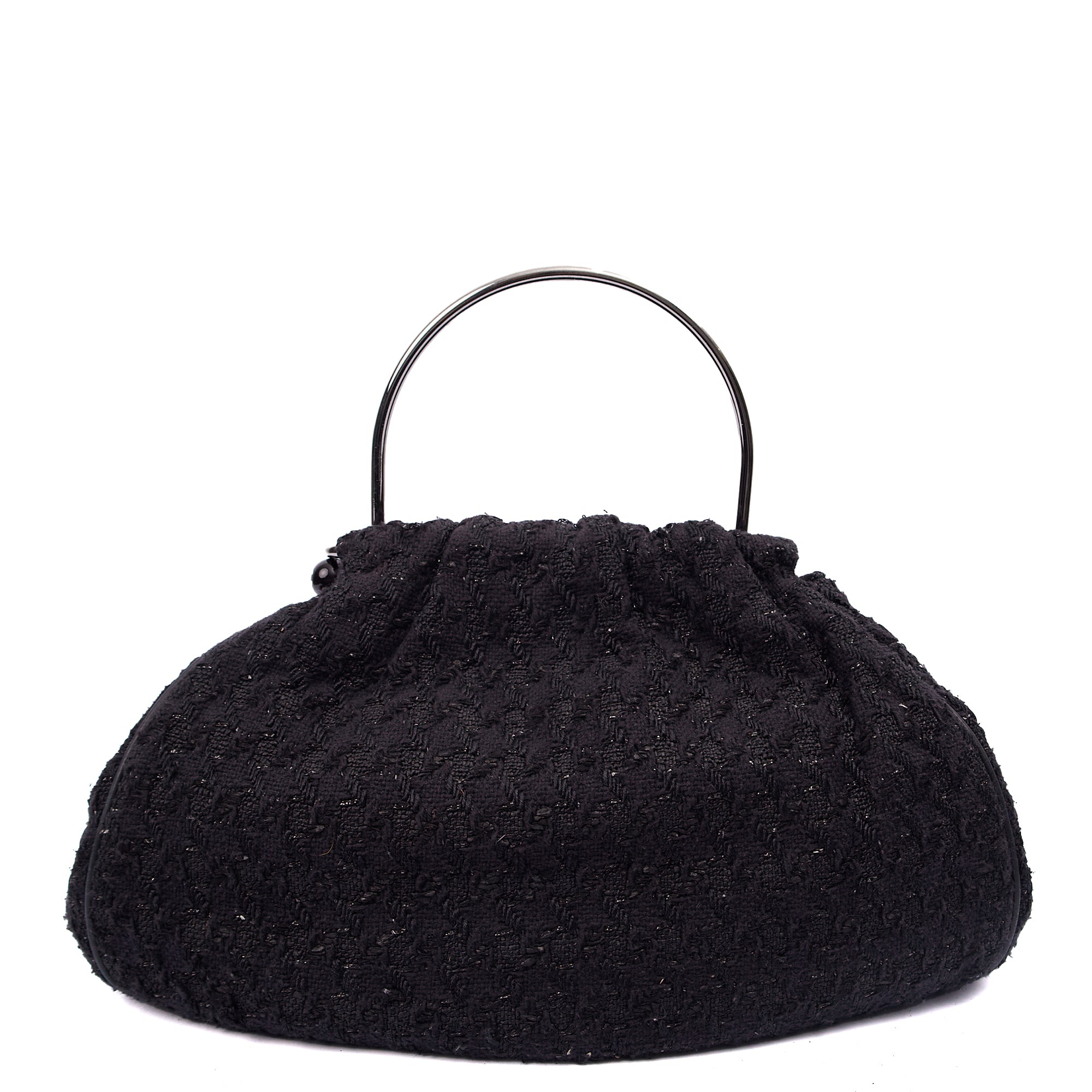 Chanel Top Handle Tweed Top Handle in Black, Fabric — Back View