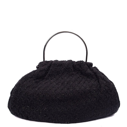 Chanel Top Handle Tweed Top Handle in Black, Fabric — Back View