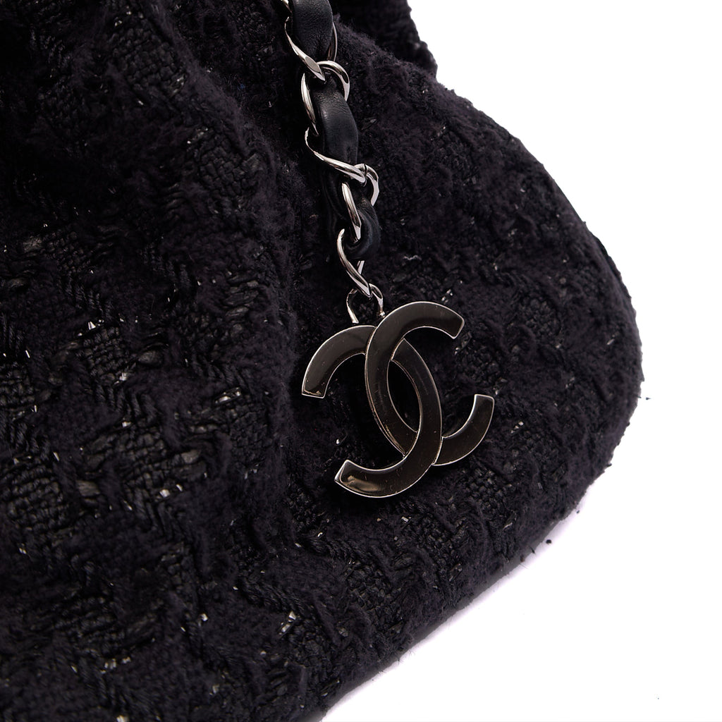 Chanel Top Handle Tweed Top Handle in Black, Fabric — Detail View