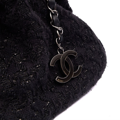 Chanel Top Handle Tweed Top Handle in Black, Fabric — Detail View