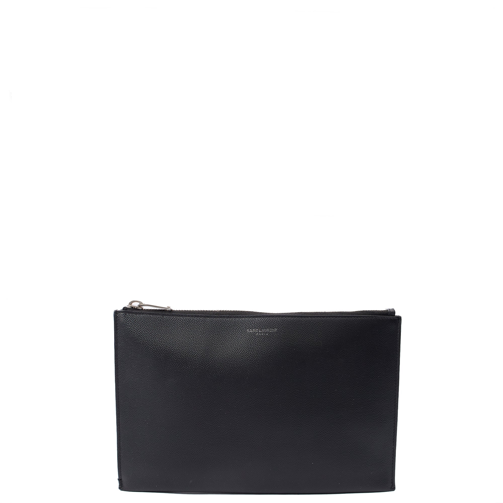 Saint Laurent Clutch Pouch in Black, Leather — Front View