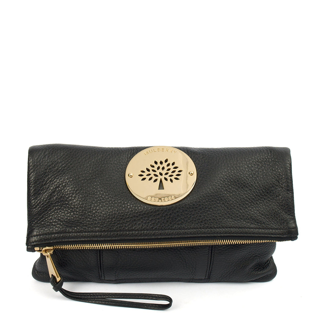 Mulberry Clutch Daria Pouch in Black, Calfskin Leather — Front View