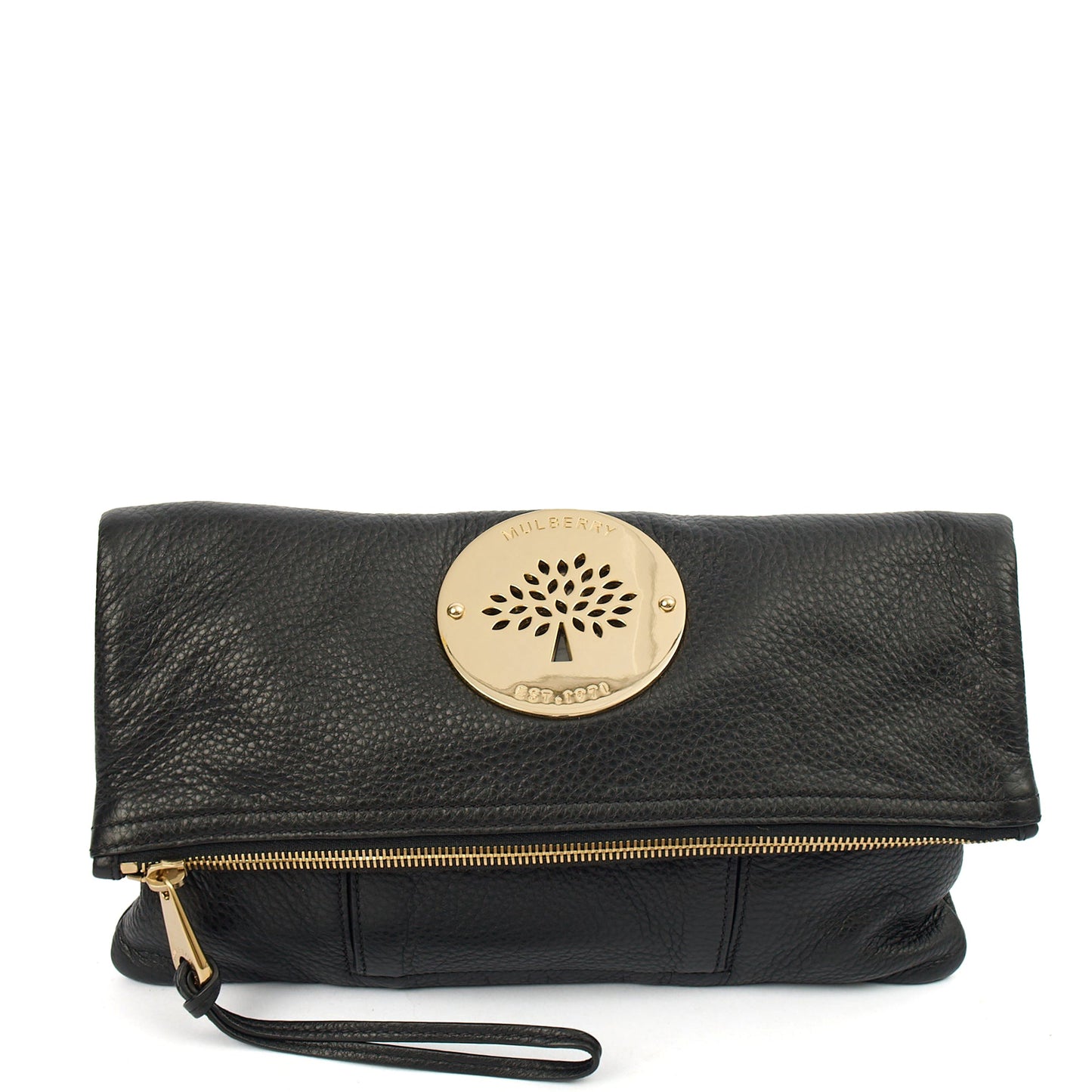Mulberry Clutch Daria Pouch in Black, Calfskin Leather — Front View