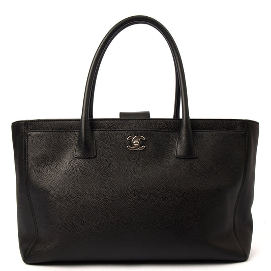 Chanel Tote Executive Cerf Shopper Tote in Black, Calfskin Leather — Front View