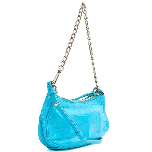 Balenciaga Cross Body Le Cagole S in Blue, Exotic Effect Leather — Side View