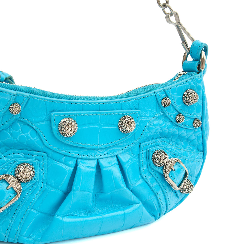 Balenciaga Cross Body Le Cagole S in Blue, Exotic Effect Leather — Lifestyle View