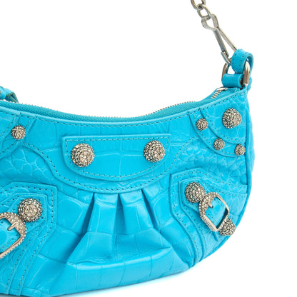 Balenciaga Cross Body Le Cagole S in Blue, Exotic Effect Leather — Lifestyle View