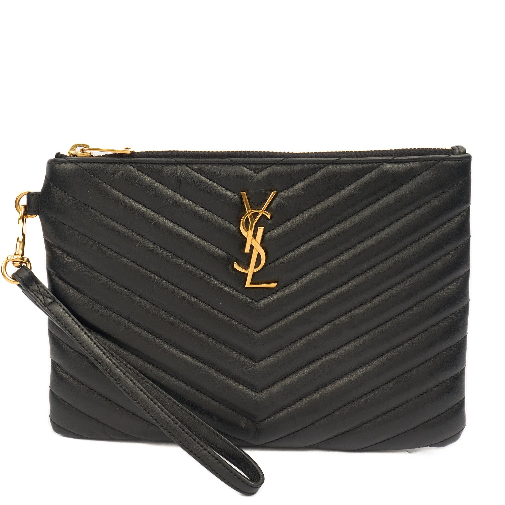 Saint Laurent Clutch Cassandre Zipped Pouch - Large in Black, Leather — Alternate View 8