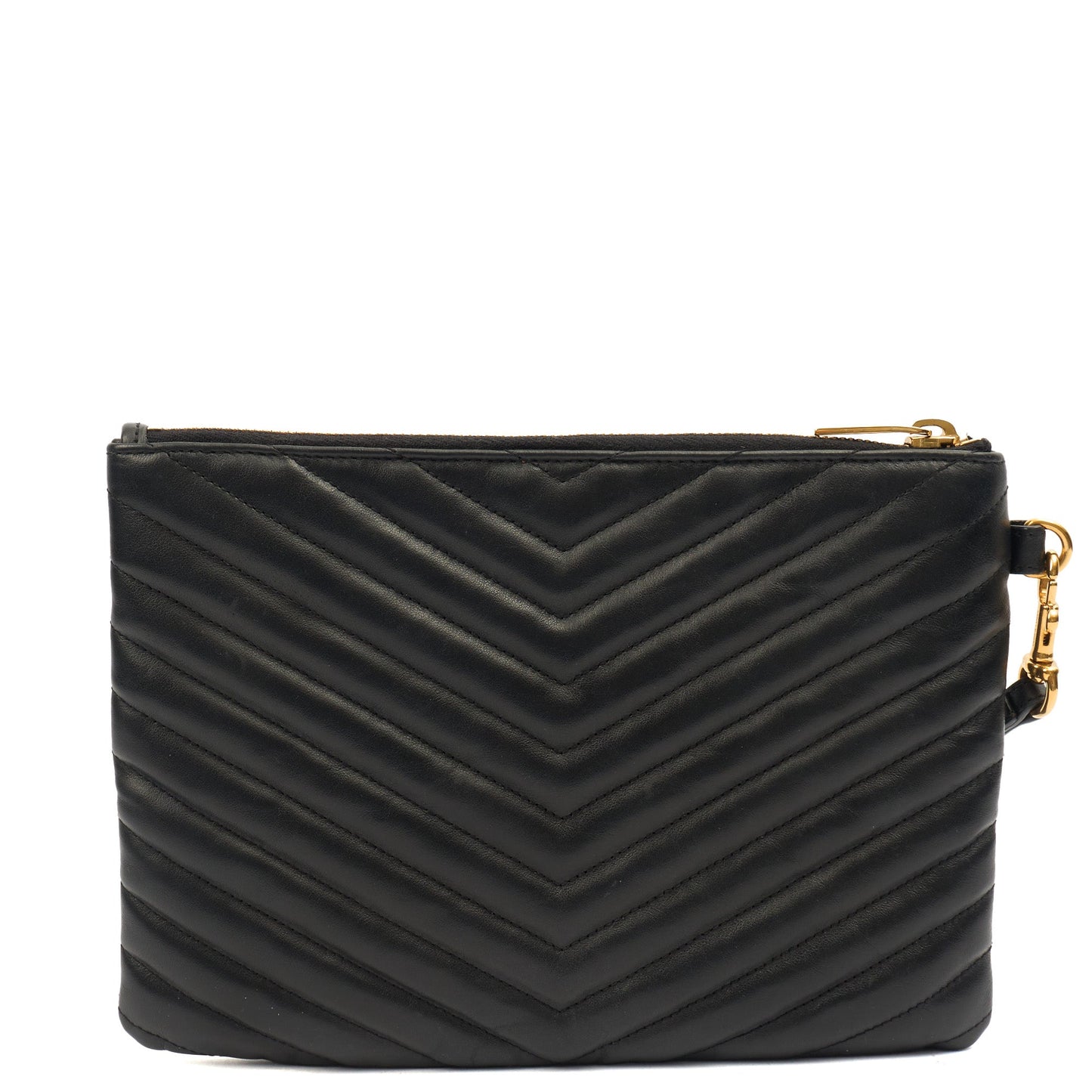 Saint Laurent Clutch Cassandre Zipped Pouch - Large in Black, Leather — Top View