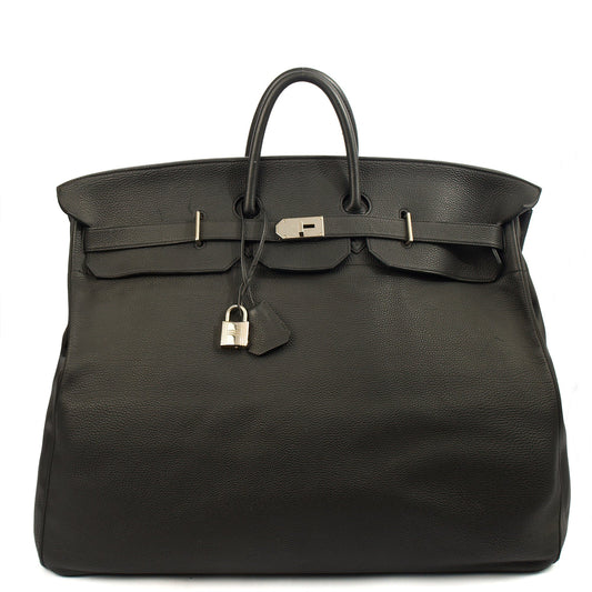 Hermes HAC 60 in Black, Togo Leather — Front View