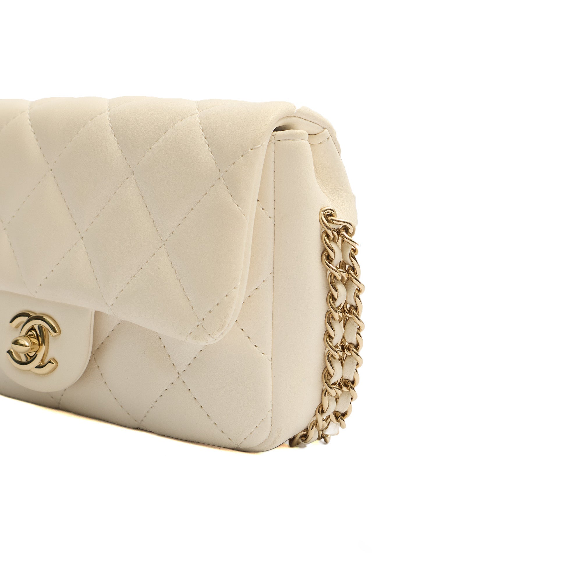 Chanel Cross Body Flap Bag in White, Lambskin Leather — Lifestyle View