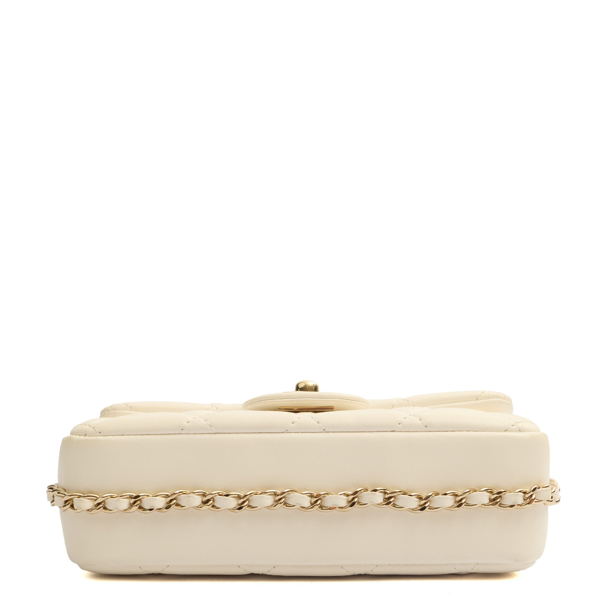 Chanel Cross Body Flap Bag in White, Lambskin Leather — Detail View