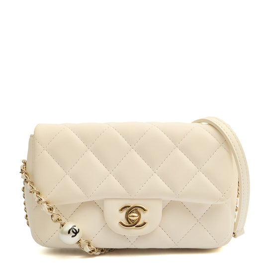 Chanel Cross Body Flap Bag in White, Lambskin Leather — Front View