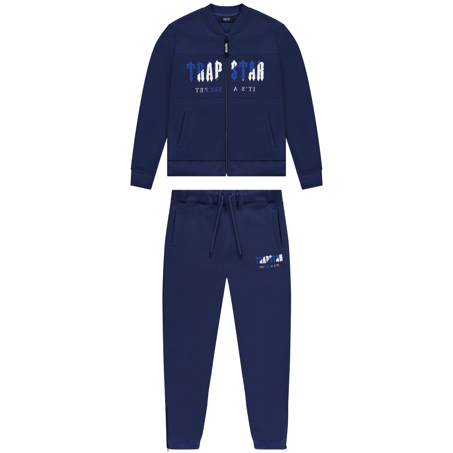 Trapstar Chenille Decoded Zip Tracksuit-Navy/Dazzling Blue/Black — XXS — Front View