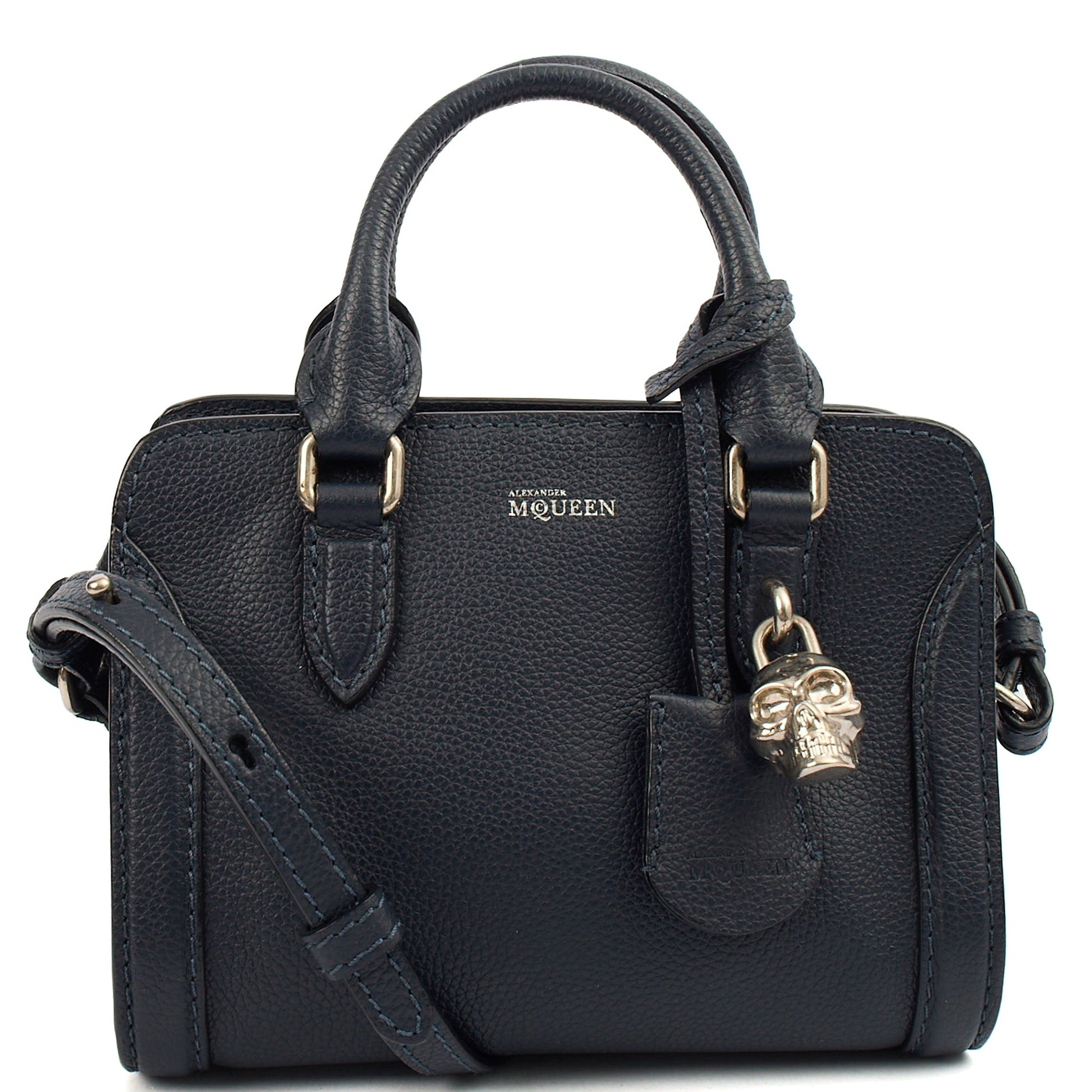 Alexander McQueen Cross Body Skull Bag - Small in Navy, Leather — Front View