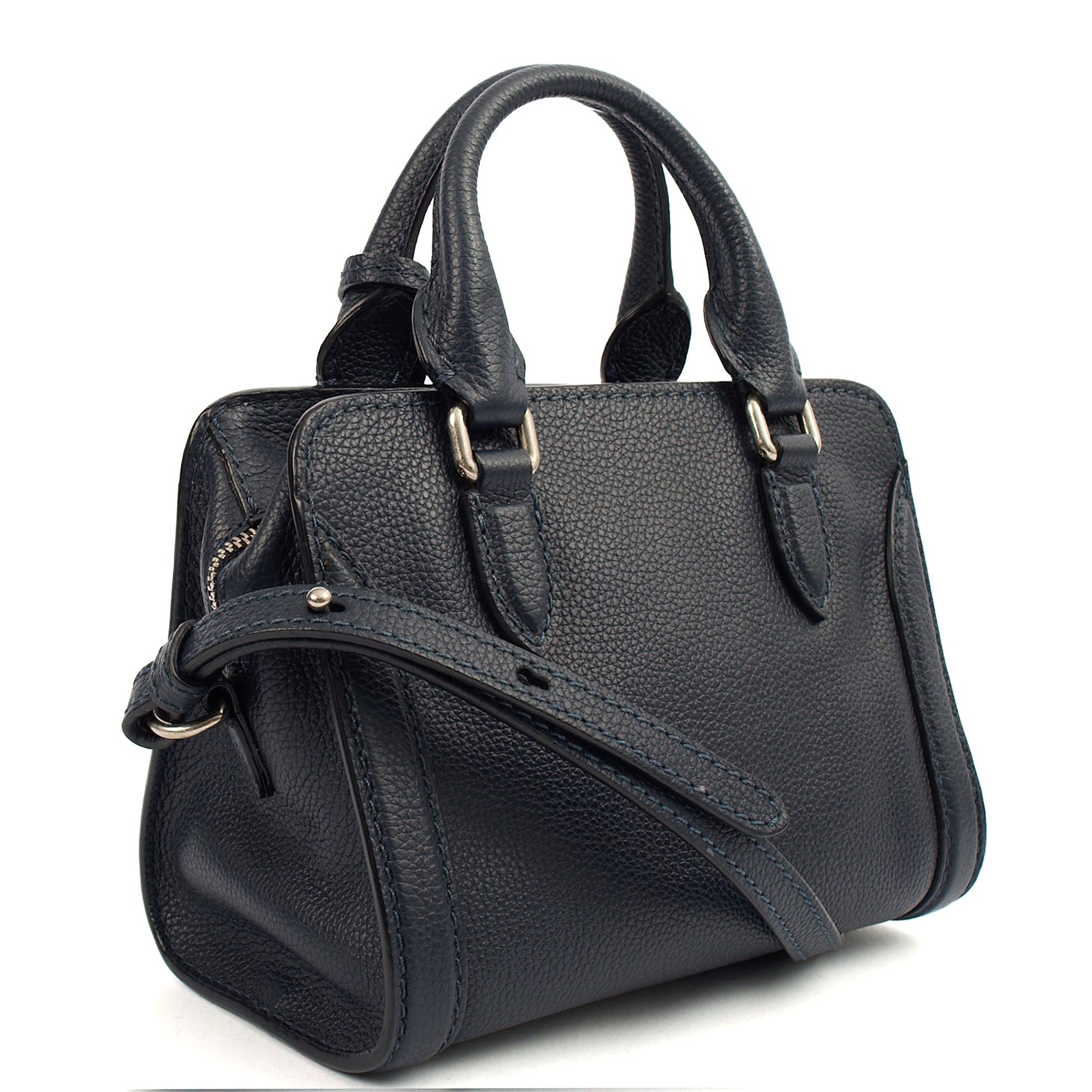 Alexander McQueen Cross Body Skull Bag - Small in Navy, Leather — Back View