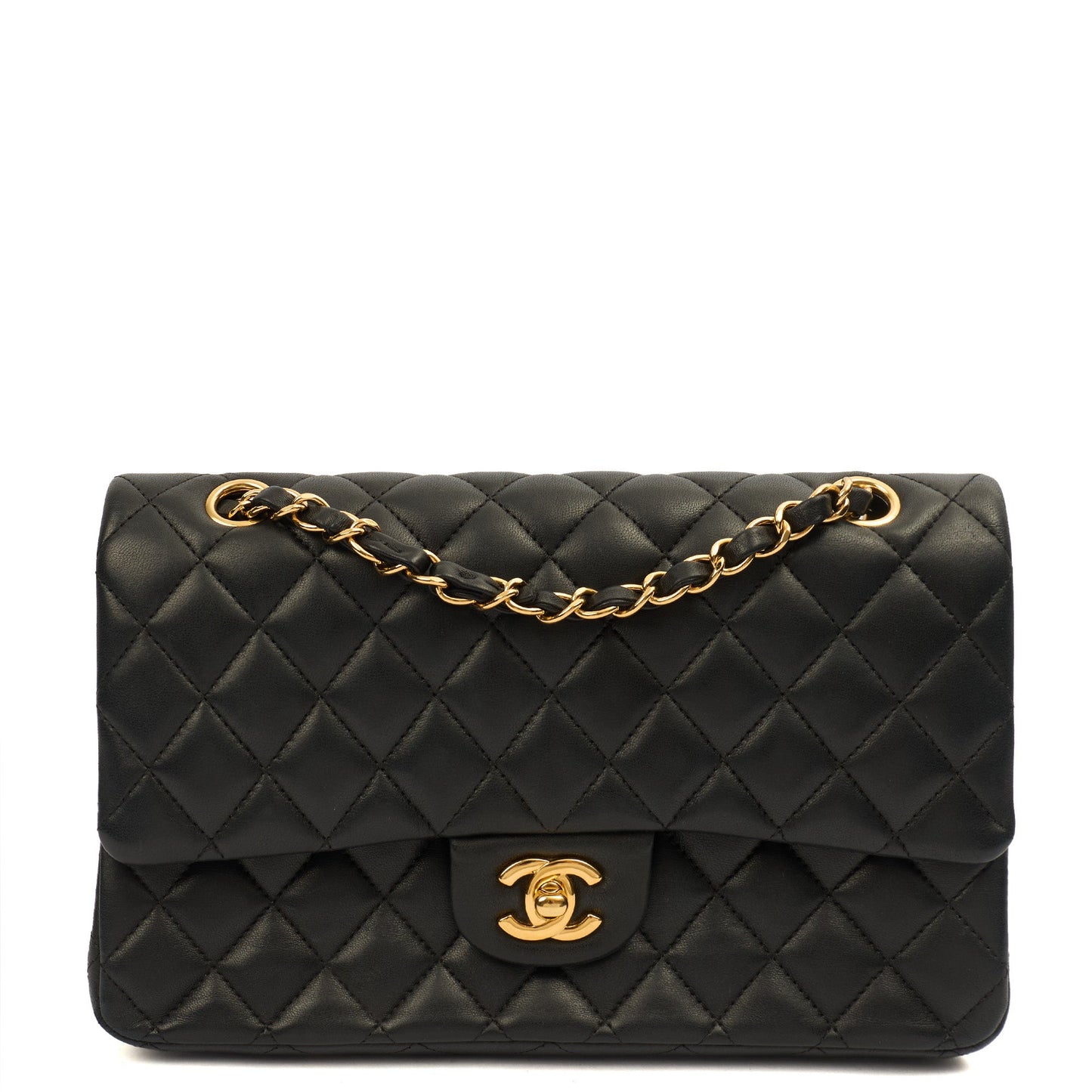 Chanel Classic Double Flap - Medium in Black, Lambskin Leather — Front View