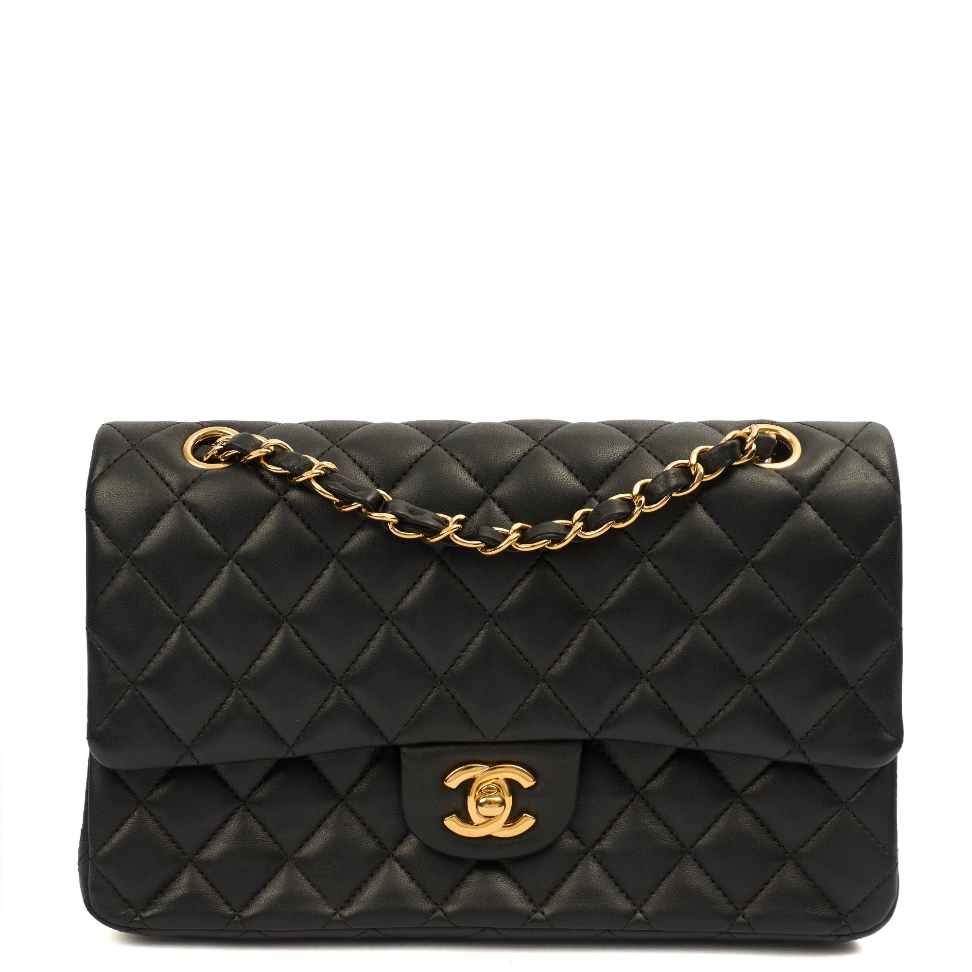 Chanel Classic Double Flap - Medium in Black, Lambskin Leather — Front View