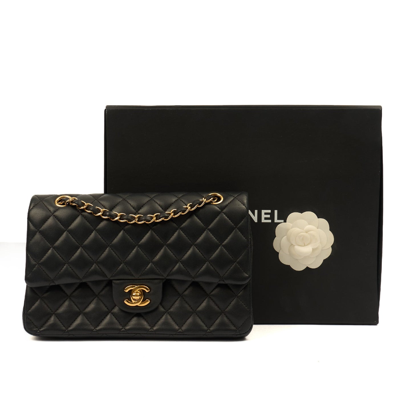 Chanel Classic Double Flap - Medium in Black, Lambskin Leather — Side View