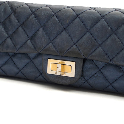 Chanel Shoulder Bag 2.55 Reissue East West Clutch in Blue, Crinkled Calfskin Leather — Side View