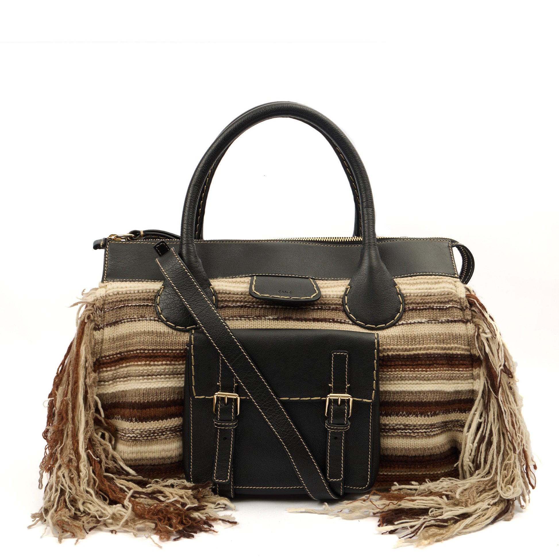 Chloe Tote Edith - Shoulder Bag in Neutral, Fabric — Front View