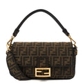 Fendi Shoulder Bag Baguette in Brown Jacquard FF, Canvas — Front View