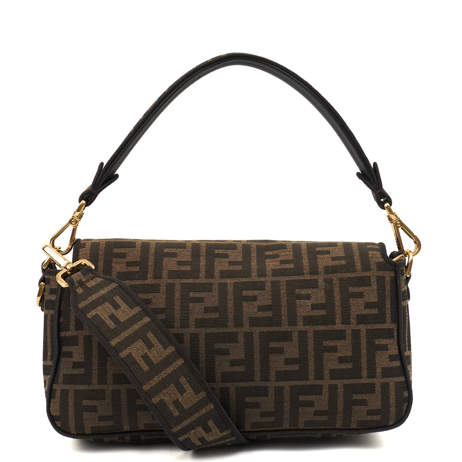 Fendi Shoulder Bag Baguette in Brown Jacquard FF, Canvas — Detail View