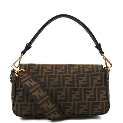 Fendi Shoulder Bag Baguette in Brown Jacquard FF, Canvas — Detail View