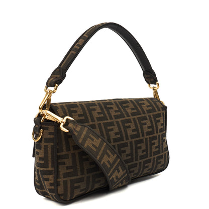 Fendi Shoulder Bag Baguette in Brown Jacquard FF, Canvas — Top View
