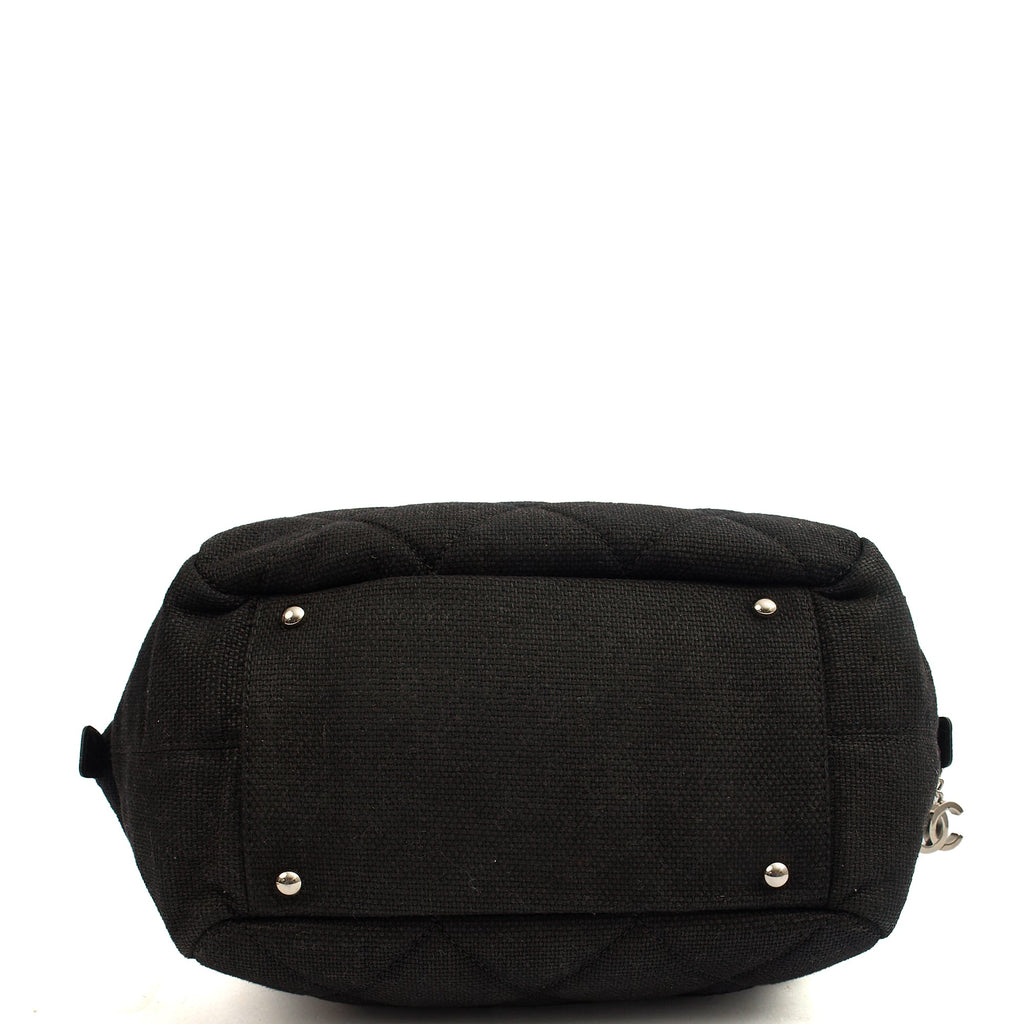 Chanel Top Handle Bowler in Black, Fabric — Detail View