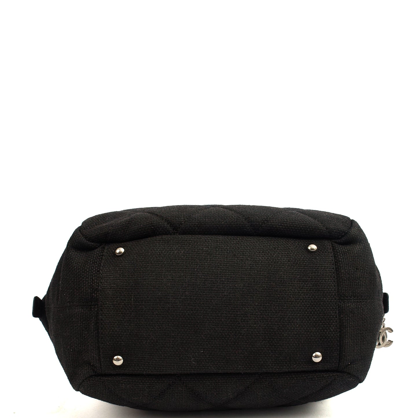 Chanel Top Handle Bowler in Black, Fabric — Detail View