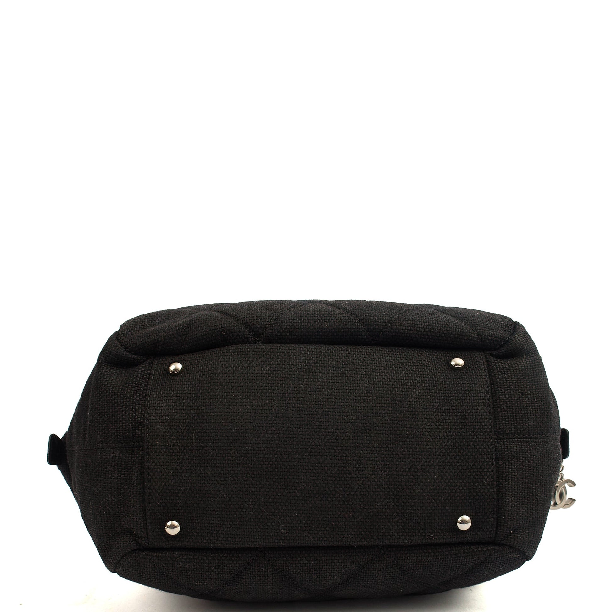 Chanel Top Handle Bowler in Black, Fabric — Detail View